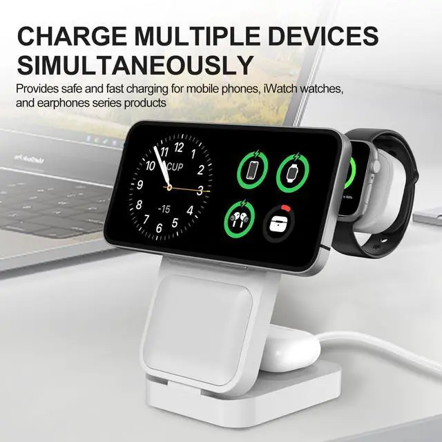 Alt view image 4 of 7 - 3in1 Wireless Charging Station for Apple,15W Fast Qi-Certified Magnetic Mag-Safe Charger Stand for Apple 16 15 14 Apple Watch AirPods,Foldable Adjustable Angle and Portable,Gifts for Men S1White