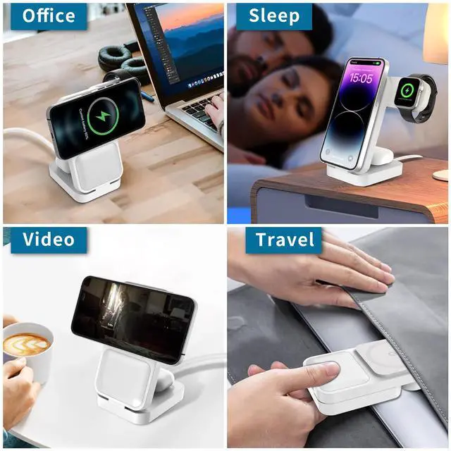Alt view image 6 of 7 - 3in1 Wireless Charging Station for Apple,15W Fast Qi-Certified Magnetic Mag-Safe Charger Stand for Apple 16 15 14 Apple Watch AirPods,Foldable Adjustable Angle and Portable,Gifts for Men S1White