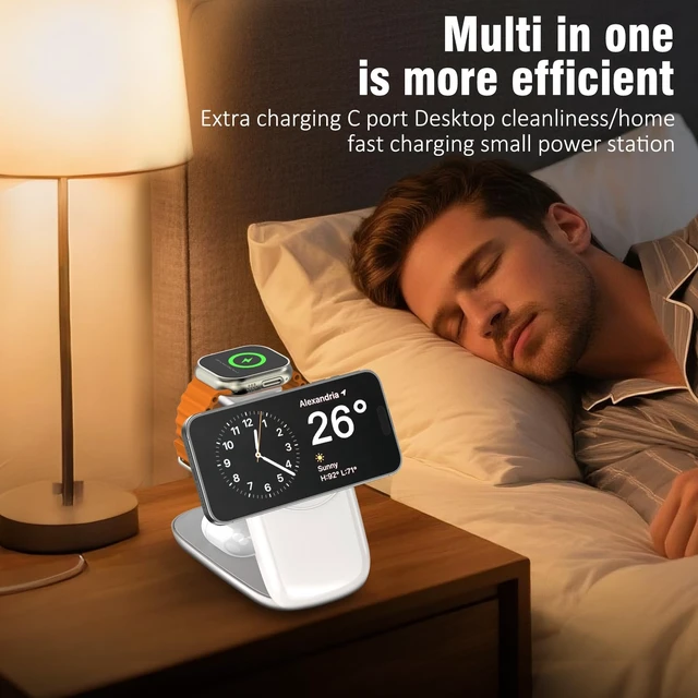 Alt view image 6 of 7 - 2026 new Portable Wireless Charger, Fast Max Charging for iPhone 17/16/15/14/13/12 Pro Max, 3 in 1 Charging Station for Apple Watch 103 & AirPods Pro/4/3White