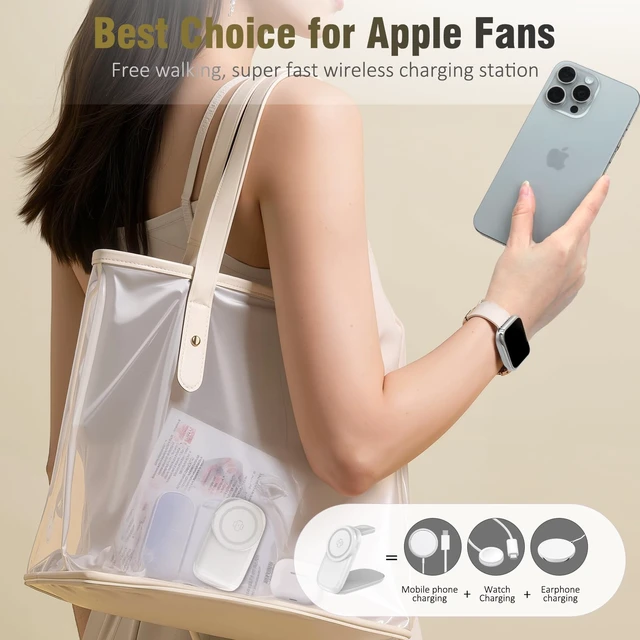 Alt view image 7 of 7 - 2026 new Portable Wireless Charger, Fast Max Charging for iPhone 17/16/15/14/13/12 Pro Max, 3 in 1 Charging Station for Apple Watch 103 & AirPods Pro/4/3White