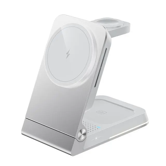 Alt view image 7 of 7 - Aluminum 3 in 1 Wireless Charging Station,Foldable Wireless Charger for Apple Magsafe with Light,Portable Travel Magnetic Charger Stand for iPhone 17/16/15/14,Watch,Airpod,with PD 20W Adapter & Case
