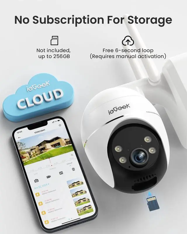 Alt view image 7 of 7 - ieGeek Solar Security Cameras Wireless Outdoor, WiFi Surveillance Camera with Solar Panel & 9000mAh Battery, 24/7 Recording, 360° Panoramic View, Auto Tracking, 2K Color Night Vision, No Subscription