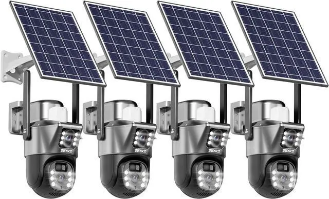 Main image of SANSCO 2K Dual Lens Solar Security Camera Wireless Outdoor, No Wires Needed, 2.4G & 5G WiFi, 360° PTZ Home Security Camera, Spotlight Color Night Vision, 2-Way Audio, PIR Motion Detection (4 Pack)