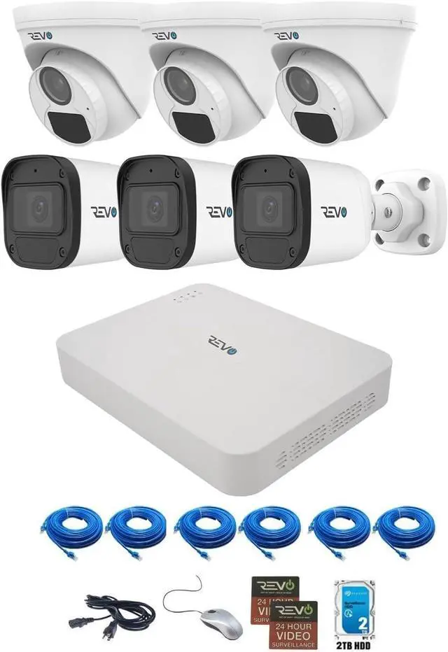 Alt view image 3 of 7 - Revo Ultra Blue Series 8CH 4K POE H.265 NVR, 2TB & 6X 2K (4mp) Indoor/Outdoor IR Cameras with Built-in Mic Remote Access Via Pc, Mac & Phone (No Monthly Fee)