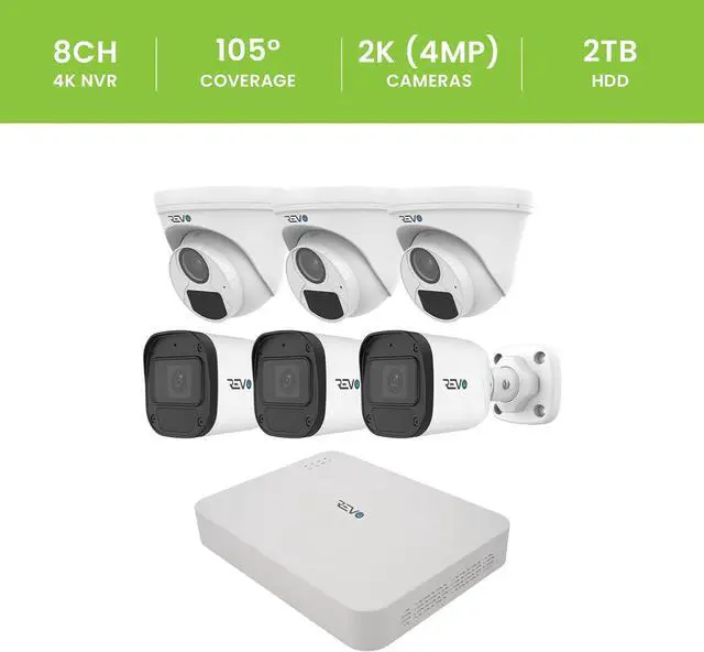 Alt view image 4 of 7 - Revo Ultra Blue Series 8CH 4K POE H.265 NVR, 2TB & 6X 2K (4mp) Indoor/Outdoor IR Cameras with Built-in Mic Remote Access Via Pc, Mac & Phone (No Monthly Fee)