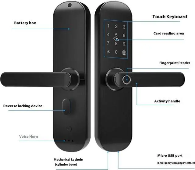 Alt view image 7 of 7 - Fingerprint Keypad Door Handle Lock App Control Emergency Power Supply Keyless Entry Door Handle Lock for 35mm to 80mm Door