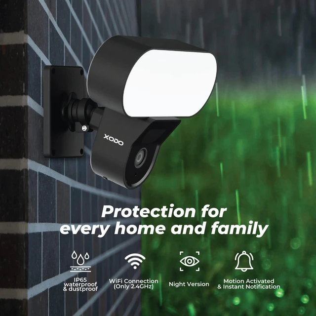 Alt view image 2 of 4 - E9 Smart Floodlight Security Camera IP65 Waterproof, 2-Way Audio, Night Vision, PIR Motion Detection, Cloud/SD Recording, Alexa & Google Assistant