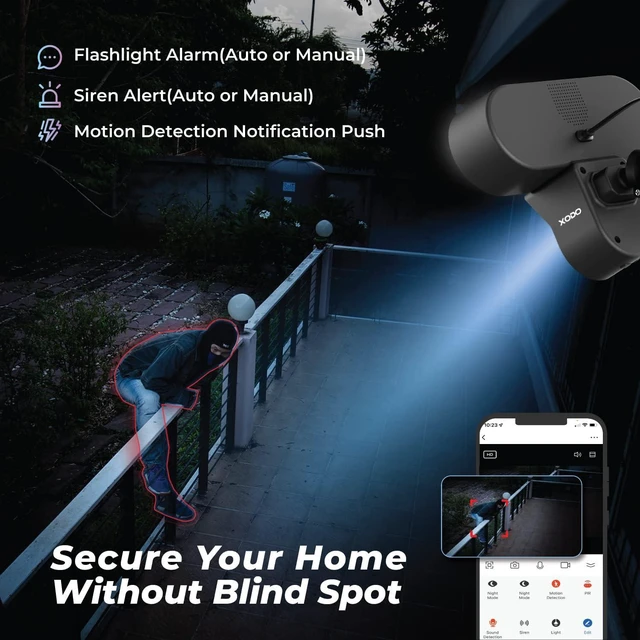Alt view image 3 of 4 - E9 Smart Floodlight Security Camera IP65 Waterproof, 2-Way Audio, Night Vision, PIR Motion Detection, Cloud/SD Recording, Alexa & Google Assistant