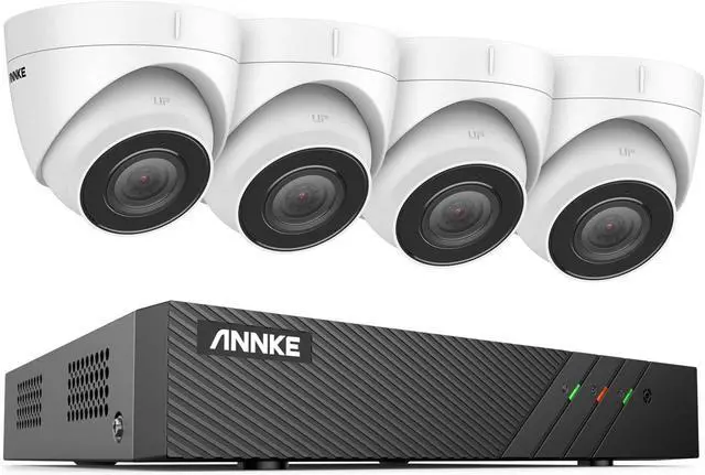 Main image of ANNKE 5MP Wired Home Security System, 4pcs 5MP PoE Turret IP Cameras with Mic, 8MP 8CH H.265+ NVR with Human/Vehicle Detection for 24/7 Recording, Color Night Vision, IP67 Waterproof(No HDD)