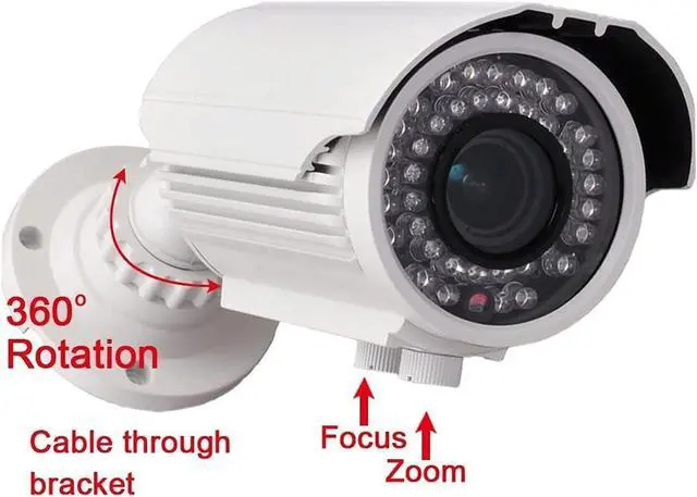 Alt view image 2 of 3 - VideoSecu 2 Pack 700TVL High Resolution Built-in 1/3'' Effio CCD Zoom Bullet Security Cameras Day Night Vision Outdoor 42 Infrared LEDs 4-9mm Varifocal Lens with Free Power Supplies IRE96W BTX