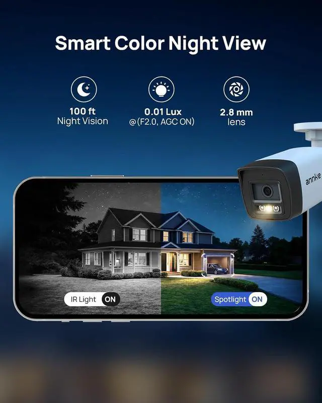 Alt view image 2 of 7 - ANNKE 3K PoE Security Camera with Red and Blue Light Alarm, 2.8mm Lens (123°FOV), Color Night Vision, AI Motion Detection, Two-Way Audio, Surveillance Outdoor Bullet Cam with 512GB SD Card Slot, IP67