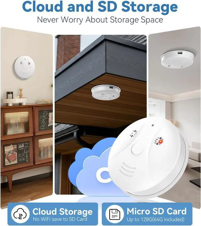 Alt view image 6 of 7 - 1080P HD Wireless WiFi Indoor Camera Smoke Detector for Home Security with App Control & Motion Detection,Outdoor Camera with Night Vision & Loop Recording for Office/Garage/Shop,Easy to Use