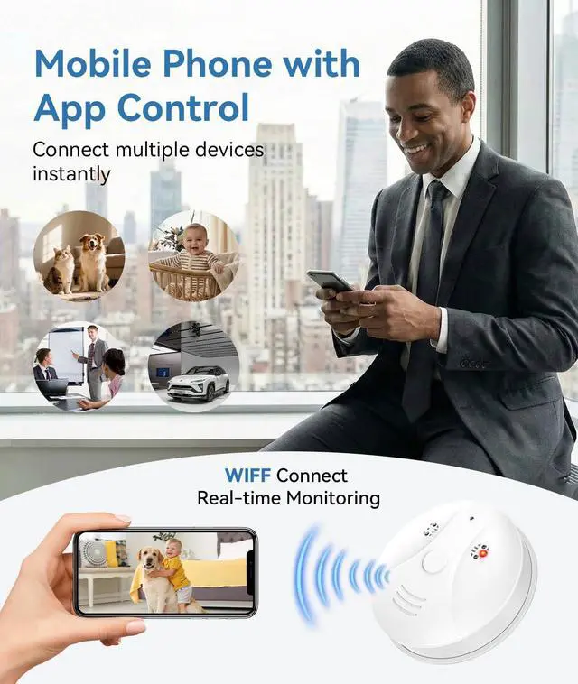Alt view image 7 of 7 - 1080P HD Wireless WiFi Indoor Camera Smoke Detector for Home Security with App Control & Motion Detection,Outdoor Camera with Night Vision & Loop Recording for Office/Garage/Shop,Easy to Use