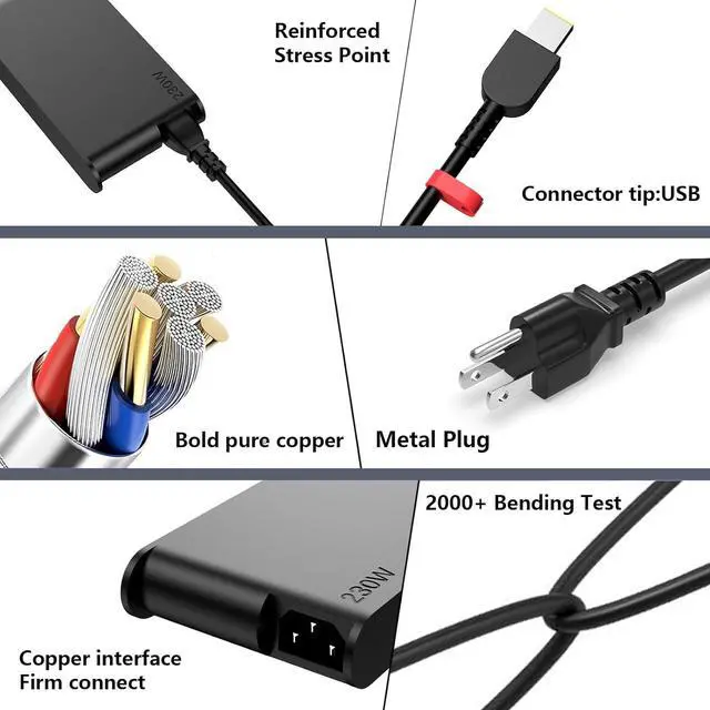 Alt view image 4 of 7 - 230W Laptop Charger Compatible with Lenovo Legion 5 5i 5P 7 C7 S7 Y520 Y740 Y730 Y900 Y910 Y920 Y7000P, Slim AC Power Adapter Compatible with Thinkpad P17 P16 P15 ThinkBook 16P, 9.3FT Power Cord