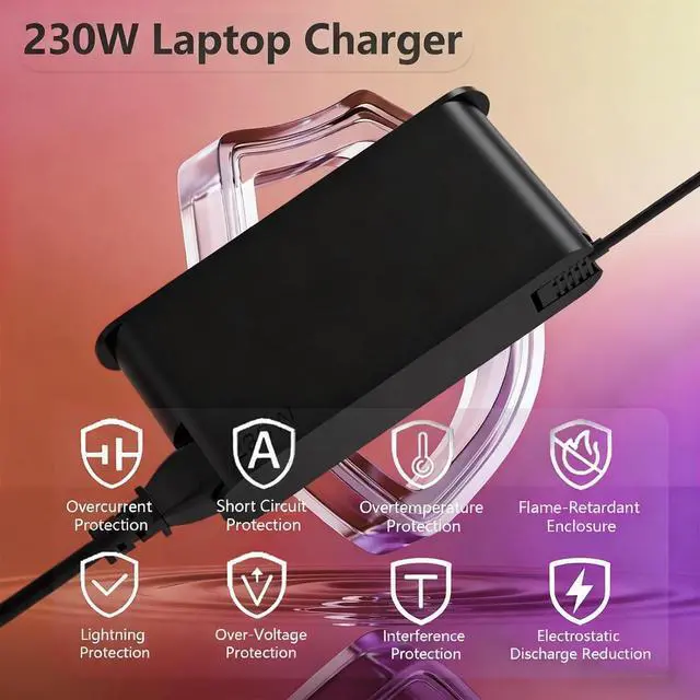 Alt view image 5 of 7 - 230W Laptop Charger Compatible with Lenovo Legion 5 5i 5P 7 C7 S7 Y520 Y740 Y730 Y900 Y910 Y920 Y7000P, Slim AC Power Adapter Compatible with Thinkpad P17 P16 P15 ThinkBook 16P, 9.3FT Power Cord