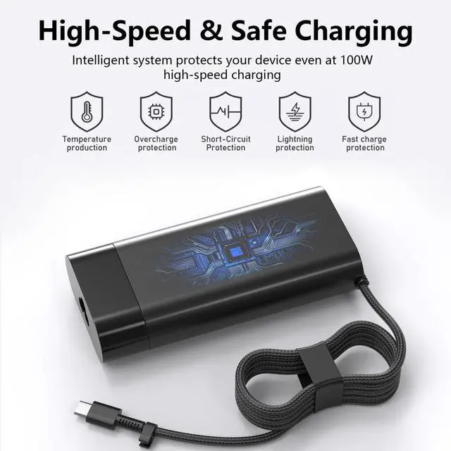 Alt view image 2 of 7 - 100W USB C Charger Fit for HP EliteBook 800/1040/G1i/G1a x360 Series