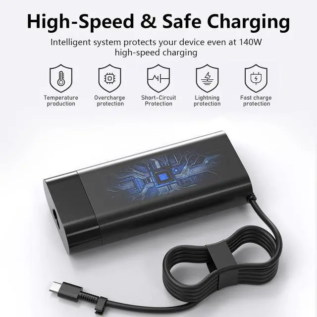 Alt view image 3 of 7 - 140W USB-C PD 3.1 Charger Compatible with HP OMEN Transcend 14-fb0000 MAX 16-ah0000, Omnibook, Spectre x360 16-aa0000, ZBook 8 G1a/G1i/G1as 14 16, Ultra G1a/G1ak Laptop Power Supply