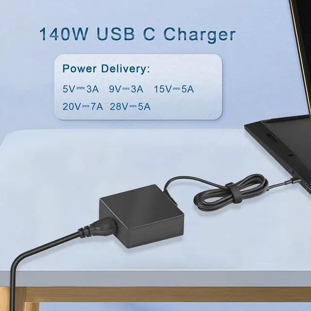 Alt view image 3 of 6 - 140W USB Type C Charger Compatible with Asus ROG Flow Z13 X13 Gaming Laptop ROG Bulwark Dock (2025) DG300 Msi Summit E16 SummitPro 14 16 A24-140P2A A23-140P1A ADP-140EB B AC Adapter
