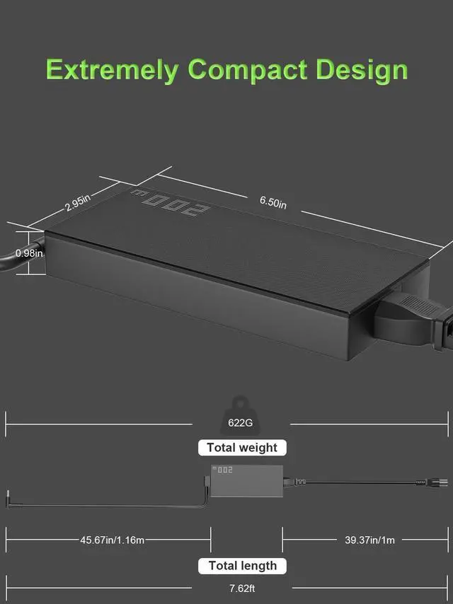 Alt view image 4 of 7 - 200W Charger Compatible with Asus Vivobook Pro 15 16 14 14X 16X Q543 Q533 N6506 M6500 K6602 M6400 Creator Q Q540 Zenbook Pro/Flip 17 15 14 UP6502 UM6702 UM535 UX535 Laptop