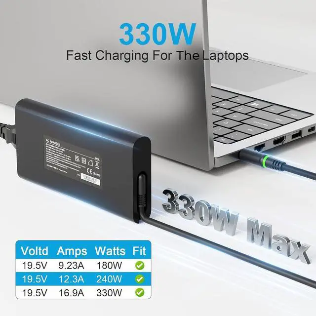 Alt view image 4 of 5 - 330W Laptop Charger Compatible with DELL Alienware M16 M18 r2 r1 X16 X17 Dell 330w 7.4mm Ggan Slim Ac Adapter 330 Watt Laptop Charger Power Supply