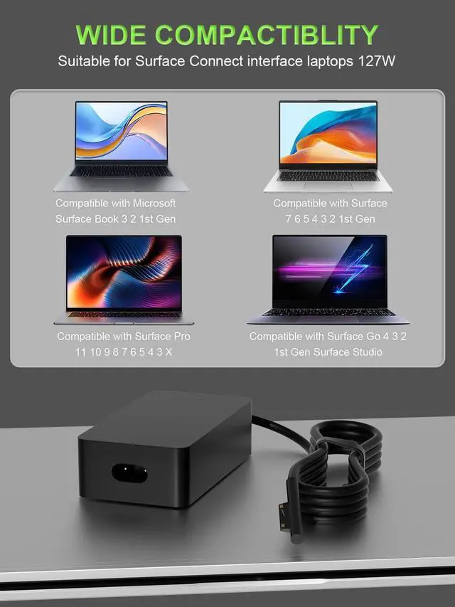 Alt view image 3 of 7 - 127W 102W Charger Compatible with Microsoft Surface Laptop Studio/Go 1 2 3 Book 3 2 1/Surface Laptop 7 6 5 4 3 2 1 Surface Pro 10 9 8 7 7+ 6 5 4 3 X Windows Charging Adapter