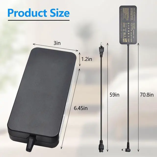 Alt view image 2 of 7 - 230W 19.5V 11.8A AC Laptop Charger Compatible with ASUS Rog Zephyrus M GU501G GU502G GU501 GU502 GU501GM GU502GV GU502GU GU502L GU502LU GU502LV GU502LW GU502LWS GM501 GM501G GM501GS GM501GM