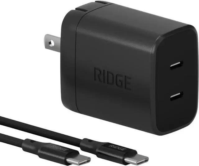 Main image of Ridge 45W Wall Charger Set, Dual USB-C Ports, Laptop-Grade Power with Complete Cable Kit Included - Matte Black