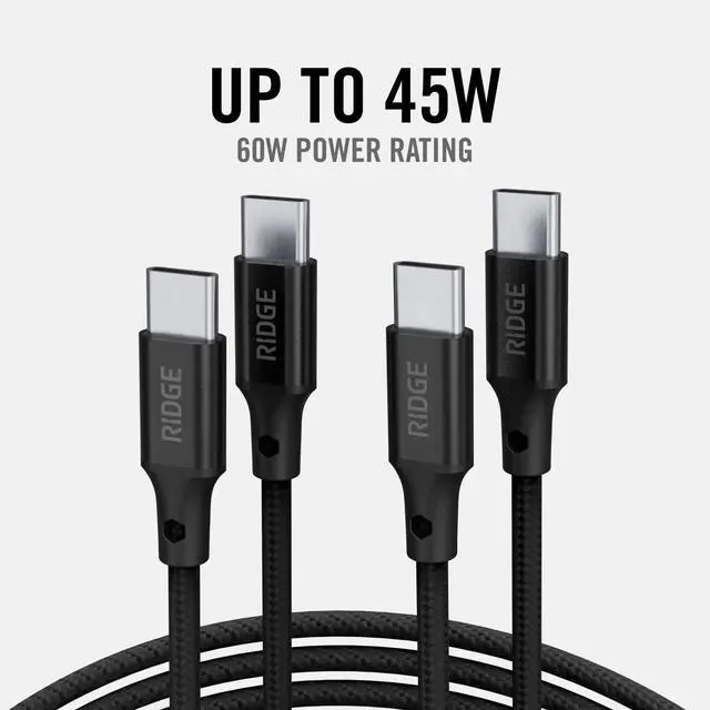 Alt view image 6 of 7 - Ridge 45W Wall Charger Set, Dual USB-C Ports, Laptop-Grade Power with Complete Cable Kit Included - Matte Black