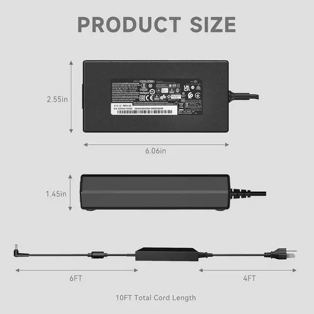 Alt view image 4 of 7 - 150W Laptop Charger Compatible with MSI Katana GF66 GF76, Sword 15, Pulse GL66 GL76, Crosshair 15 17, 20V 7.5A AC Adapter, Replacement for A18-150P1A, ONLY for 4.5mm Tip