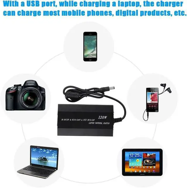 Alt view image 3 of 7 - Universal Power Adapter, 120W Home/Car Use Notebook Power Adapter Laptop Power Supply Portable USB Computer Charging With 34 DC Connectors (US)