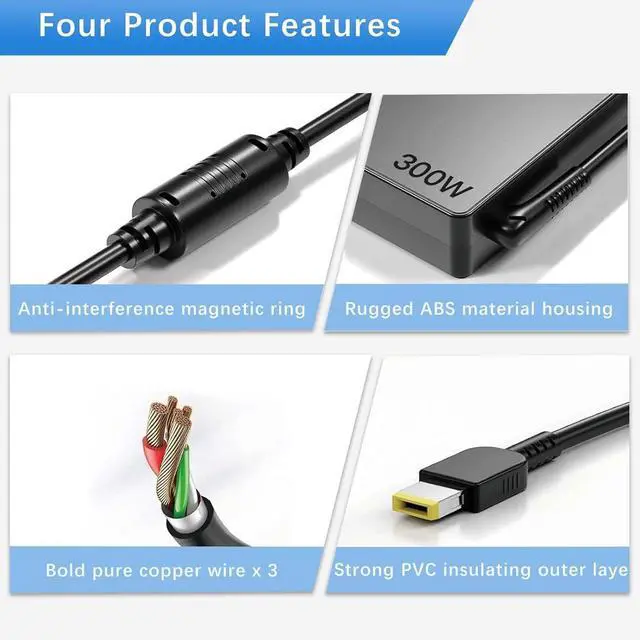 Alt view image 3 of 7 - HHZ Charger Compatible with Lenovo Legion 7 7i 5i 5Pro 300W AC Adapter