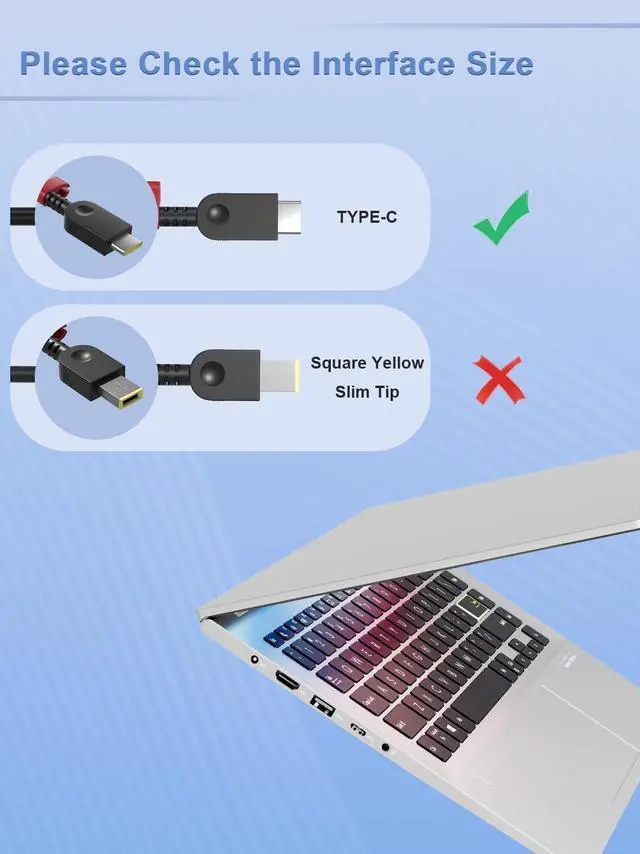 Alt view image 2 of 7 - 135W USB-C Charger Compatible with Lenovo ThinkPad Z16 P16s L16 L15 E16 E15 T16 T15 Yoga Slim/Pro 7 9, IdeaPad Pro 5 Laptop Replacement Adapter Suitable for Travel and Office use