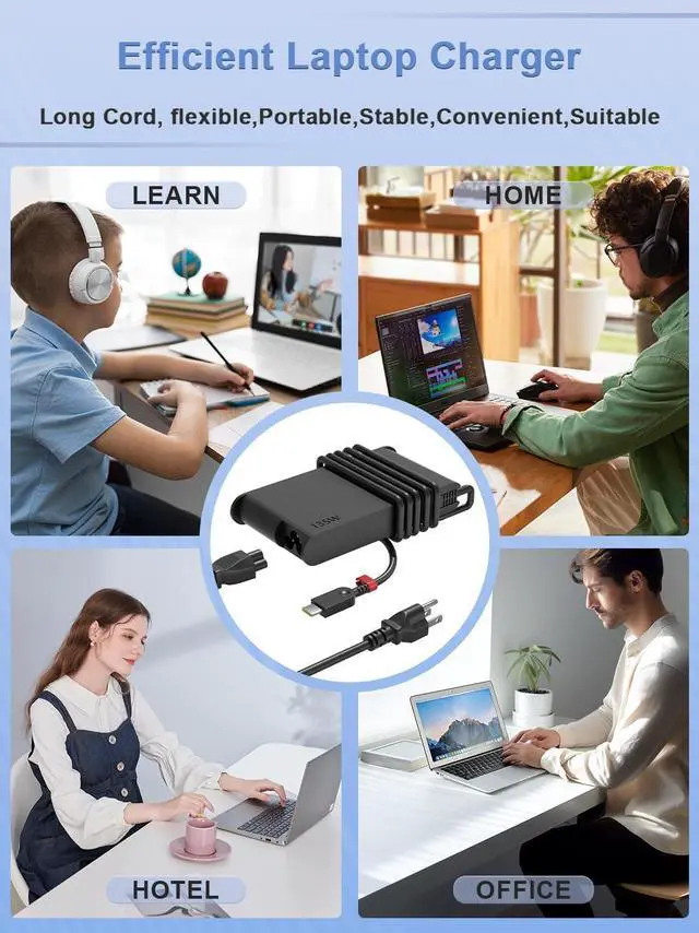 Alt view image 5 of 7 - 135W USB-C Charger Compatible with Lenovo ThinkPad Z16 P16s L16 L15 E16 E15 T16 T15 Yoga Slim/Pro 7 9, IdeaPad Pro 5 Laptop Replacement Adapter Suitable for Travel and Office use