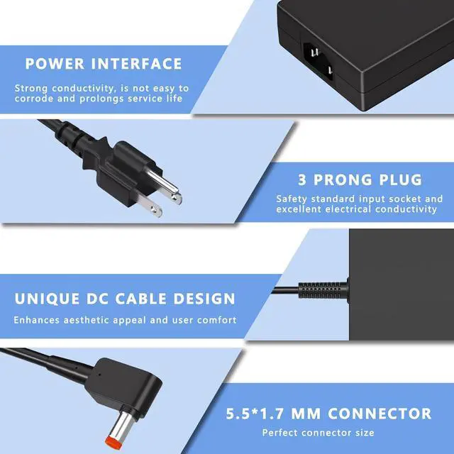 Alt view image 5 of 7 - 19.5V 11.8A 230W Laptop Charger for Acer Nitro 5 16 17 14 Predator Helios 300 PH315-53 54 55 AN16-51 AN17-71 Predator Triton 300 500 Aspire 7 A715-41G A715-42G Laptop Power Supply Adapter-5.5 * 1.7MM
