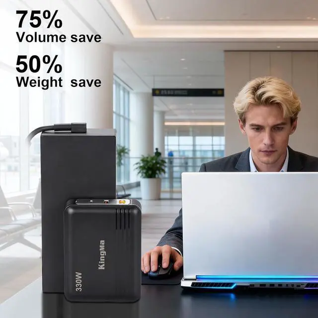 Alt view image 3 of 7 - King Ma GaN Portable Laptop Charger for ROG Strix G16 with 5080/5090,3 Ports Fast Charging, with a Power Cable with a 75-40 mm Charging Interface (20V/19A Output), for Gaming and Engineering Laptops.