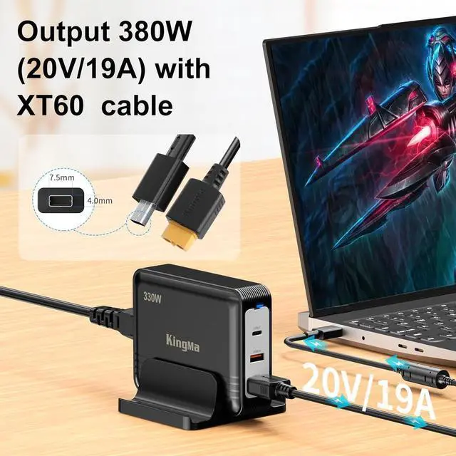 Alt view image 4 of 7 - King Ma GaN Portable Laptop Charger for ROG Strix G16 with 5080/5090,3 Ports Fast Charging, with a Power Cable with a 75-40 mm Charging Interface (20V/19A Output), for Gaming and Engineering Laptops.