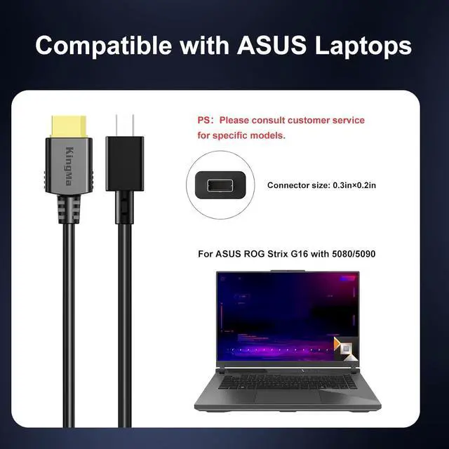 Alt view image 5 of 7 - King Ma GaN Portable Laptop Charger for ROG Strix G16 with 5080/5090,3 Ports Fast Charging, with a Power Cable with a 75-40 mm Charging Interface (20V/19A Output), for Gaming and Engineering Laptops.