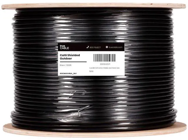 Alt view image 2 of 7 - TRUE CABLE Cat6 Outdoor Bulk Ethernet Cable, Shielded F/UTP, 1000ft, Black, UV Resistant, OSP Jacket, 23AWG Solid Bare Copper, 550MHz, PoE++ (4PPoE)