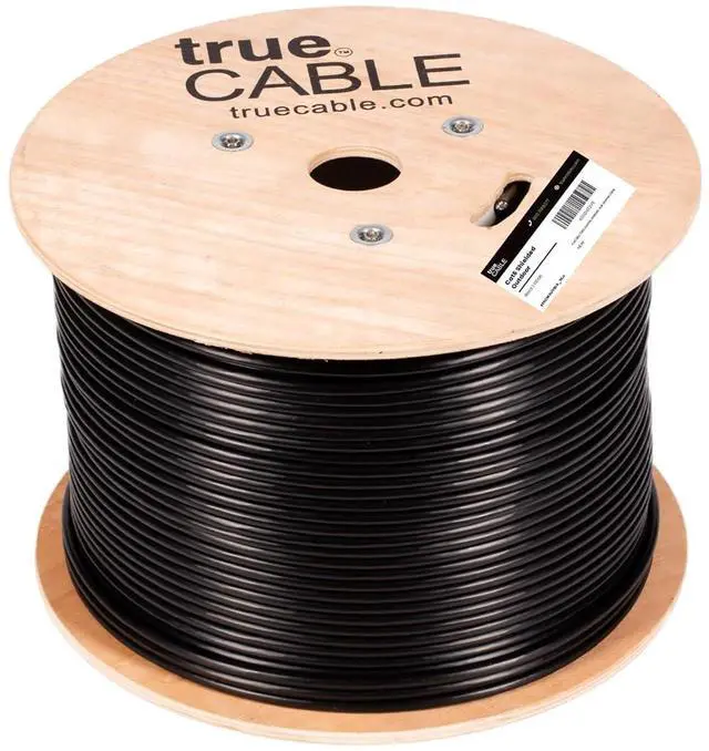 Alt view image 3 of 7 - TRUE CABLE Cat6 Outdoor Bulk Ethernet Cable, Shielded F/UTP, 1000ft, Black, UV Resistant, OSP Jacket, 23AWG Solid Bare Copper, 550MHz, PoE++ (4PPoE)
