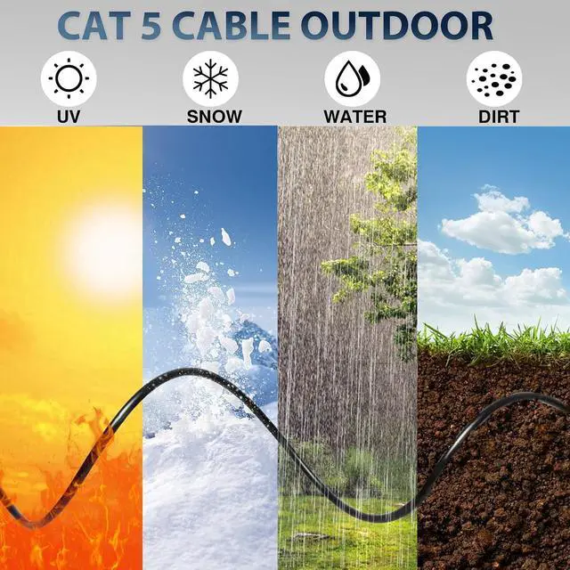 Alt view image 6 of 7 - 1000ft Outdoor Ethernet Cable Direct Burial Bulk Cat 5 Network Line, 24AWG 4 Pair Solid Bare Copper, 350MHz, PoE++ (4PPoE), UV Resistant, Unshielded Twisted Pair (UTP)