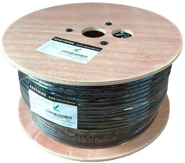 Main image of CAT6 Direct Burial Ethernet Cable 23AWG Solid CCA UTP, Waterproof HDPE Insulation, Polyethylene (PE) Jacket for Outdoor Installations, LAN Network Cable (500ft-Black)