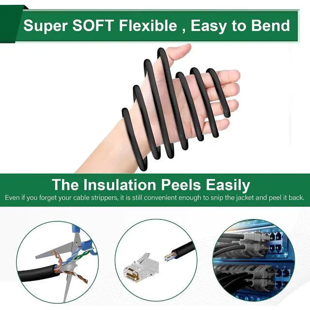 Alt view image 3 of 6 - Adoreen Bulk Cat 6 Ethernet Cable 500 Ft Black, Easy Pull Box, 24AWG CCA, 10Gbps 550Mhz, POE,Soft Flexible Smooth UTP Internet Network Cable-Running FT Count