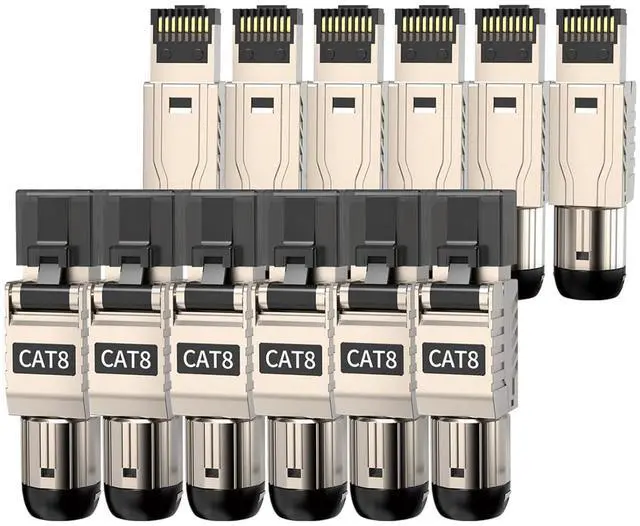 Main image of 12-Pack Cat 8 RJ45 Connectors Tool Free, Cat8 Field Termination Plug Shielded RJ45 Modular Plugs for 2000MHz 2GHz 40G Double Shielded Solid LAN Cable 22AWG-24AWG