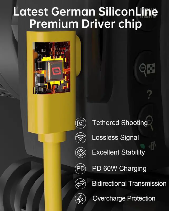 Alt view image 5 of 7 - Fiber Optic USB C Tethering Cable 15FT, Right Angle 10Gbps Bidirectional Data Transfer & PD 60W USB 3.2 Gen2 Cable with German SiliconLine Chip for VR/Camera/Computer/Sony/Nikon/Canon/FujiFilm