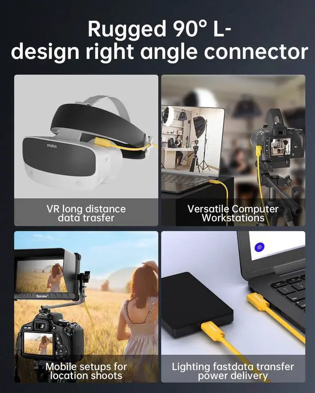 Alt view image 6 of 7 - Fiber Optic USB C Tethering Cable 15FT, Right Angle 10Gbps Bidirectional Data Transfer & PD 60W USB 3.2 Gen2 Cable with German SiliconLine Chip for VR/Camera/Computer/Sony/Nikon/Canon/FujiFilm