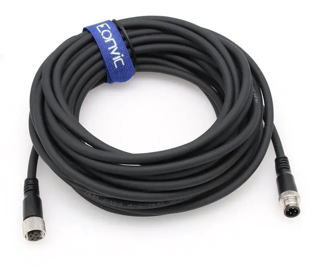 Alt view image 2 of 5 - Industrial 10M Black M12 A Code 4 Pin Male to Female Sensor Cable, Cat 6 Ethernet, Profibus Compatible