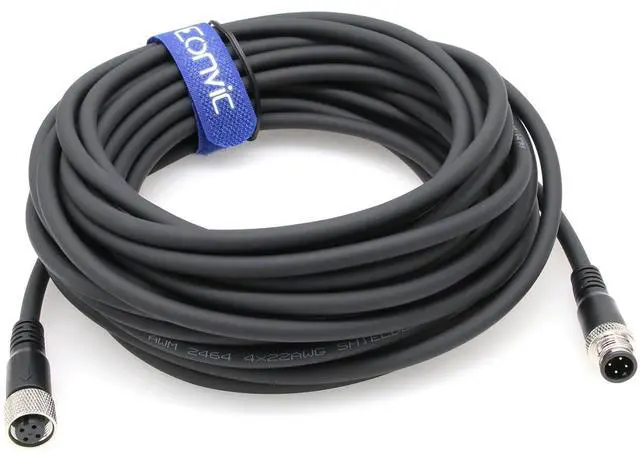 Alt view image 3 of 5 - Industrial 10M Black M12 A Code 4 Pin Male to Female Sensor Cable, Cat 6 Ethernet, Profibus Compatible