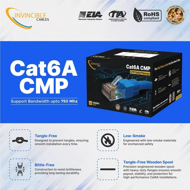 Alt view image 5 of 7 - Cat6A Plenum Cable 1000ft | 0.57mm 100% Pure Copper, 750MHz 23AWG UTP | DSX-8000 Analyzer Tested Up to 100m | 10Gb, PoE++ | Industrys Most Certified Cable (Black)