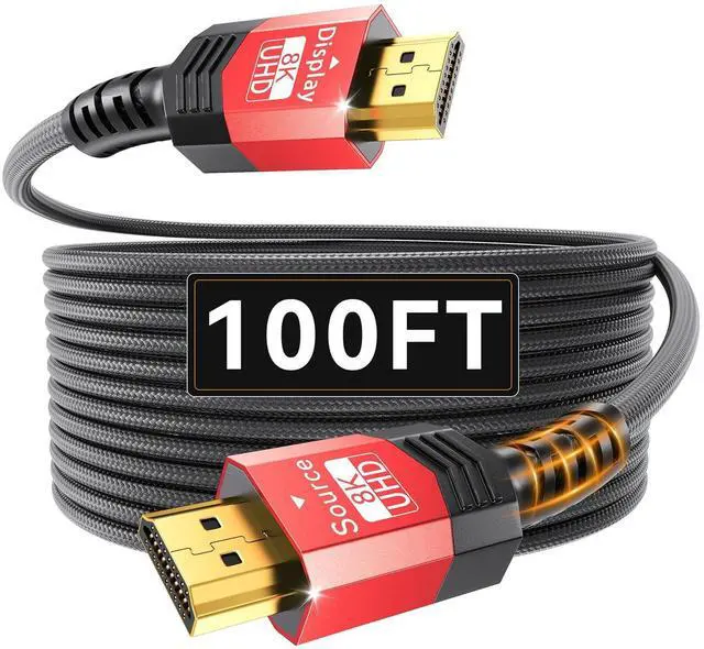 Main image of Fiber Optic HDMI 2.1 Cable 100FT,48Gbps Ultra High Speed Braided Uni-Directional Cord-8K@60Hz 4K@120Hz/144Hz HDCP 2.2&2.3 eARC DTS:X HDR10 VRR Compatible for RTX 5090/PS5/Xbox X/S/TV etc