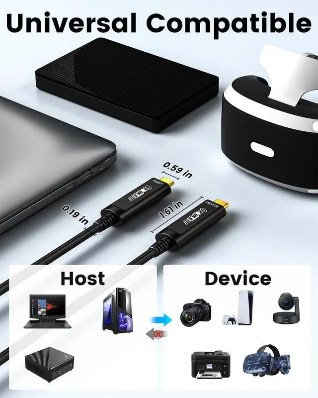 Alt view image 5 of 7 - USB C Fiber Optic Cable 33 FT, 10Gbps Active Optical USB C Cable with German SiliconLine Chip, USB 3.2 Gen2 Long Distance for Machine Vision,Logitech 4K Camera,VR/AR,Video Conference,Industrial System